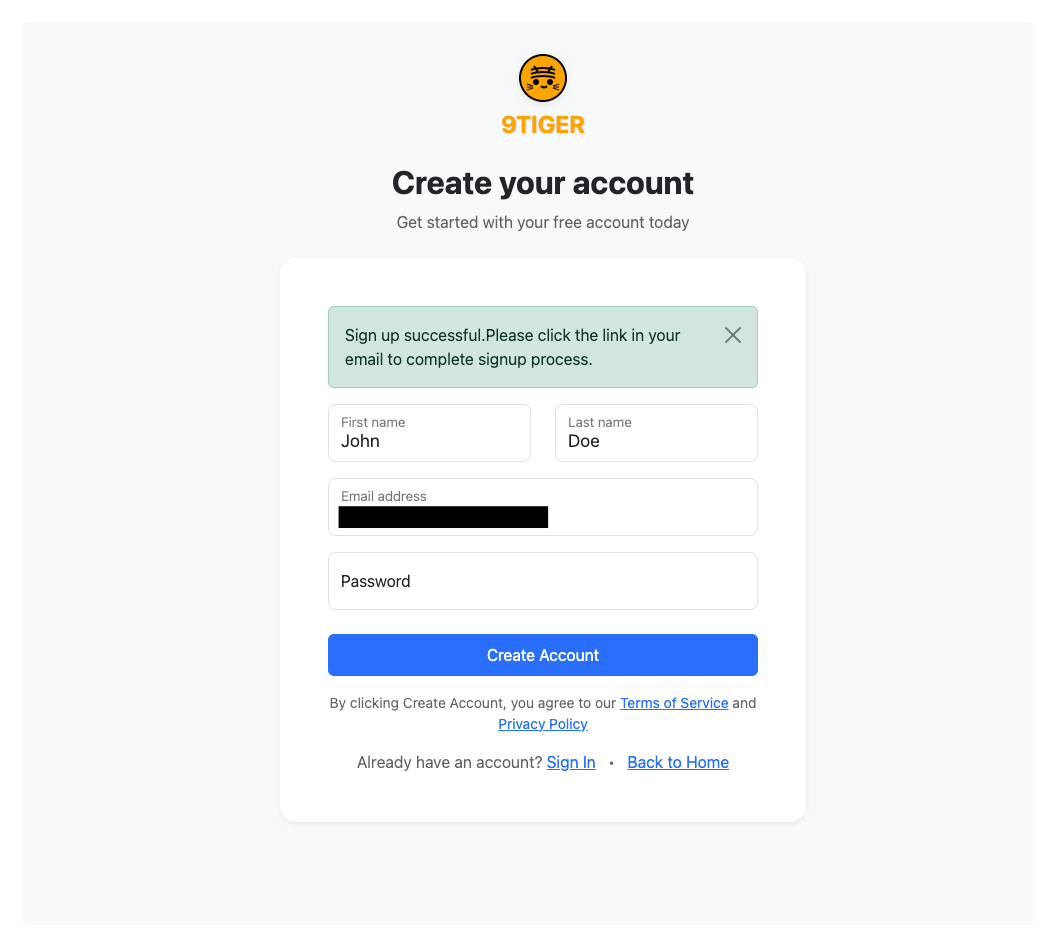 Sign Up Success